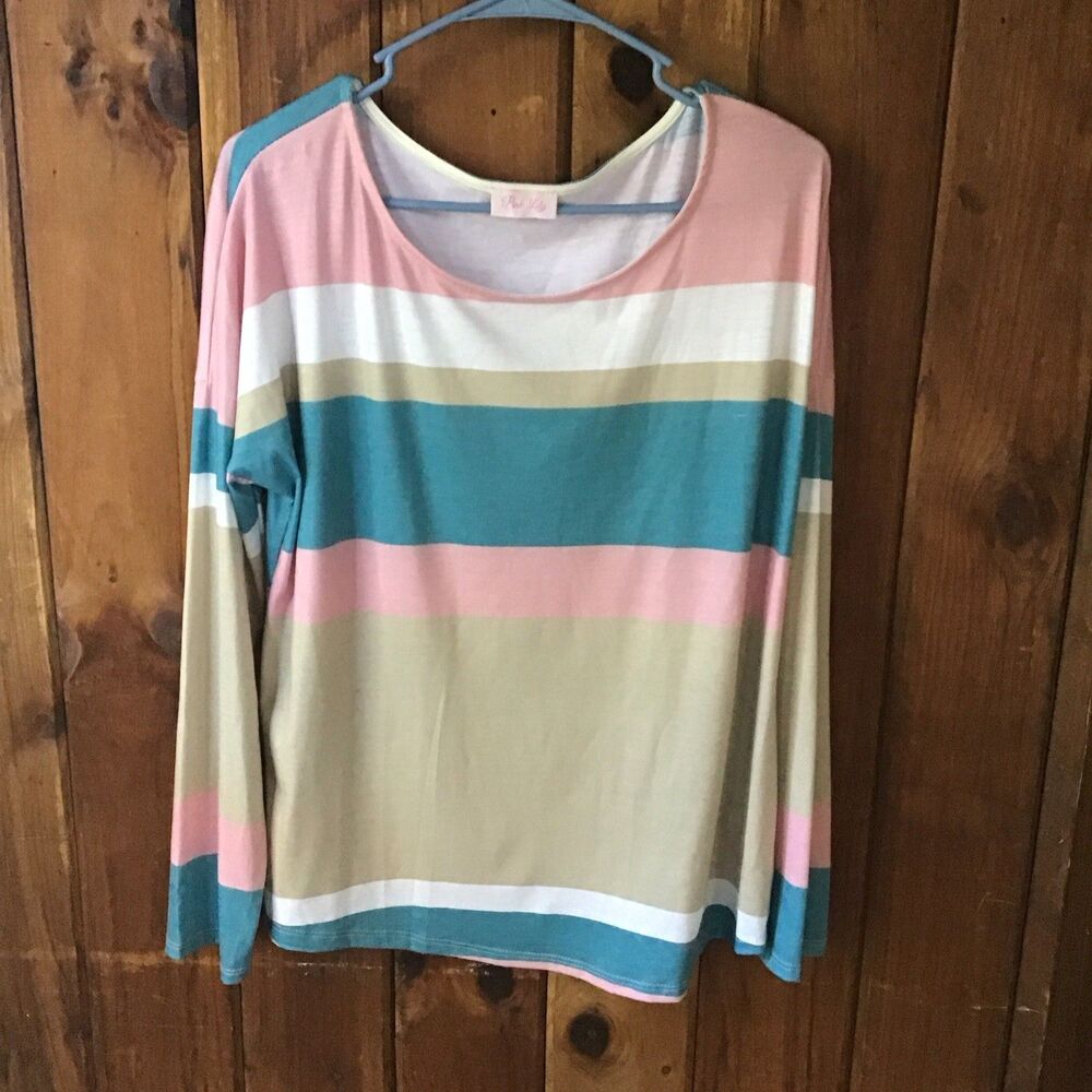 Pink Lily Womens Top Sz L Multicolor Long Sleeve Lightweight Striped Blouse
